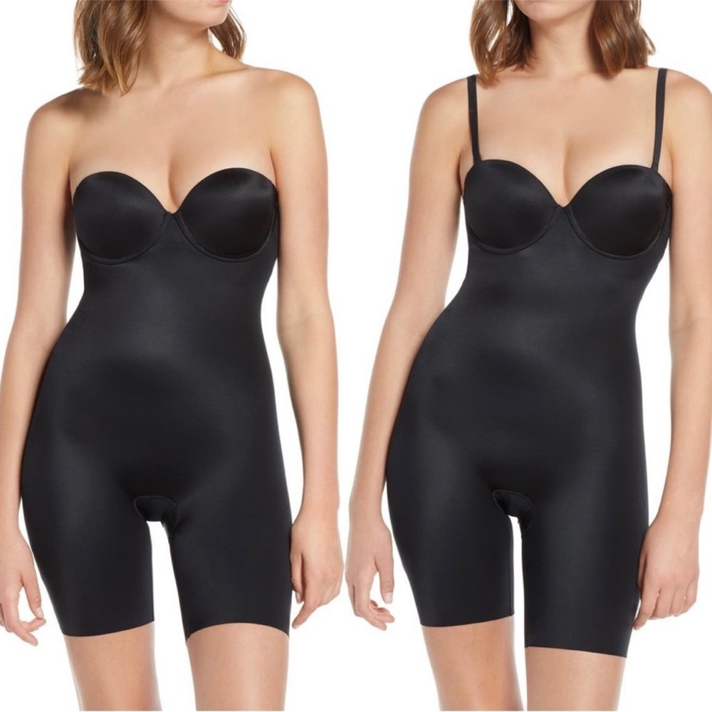 SPANX Suit Your Fancy NEW Mid Thigh Shaper Bodysuit Black NEW Size L